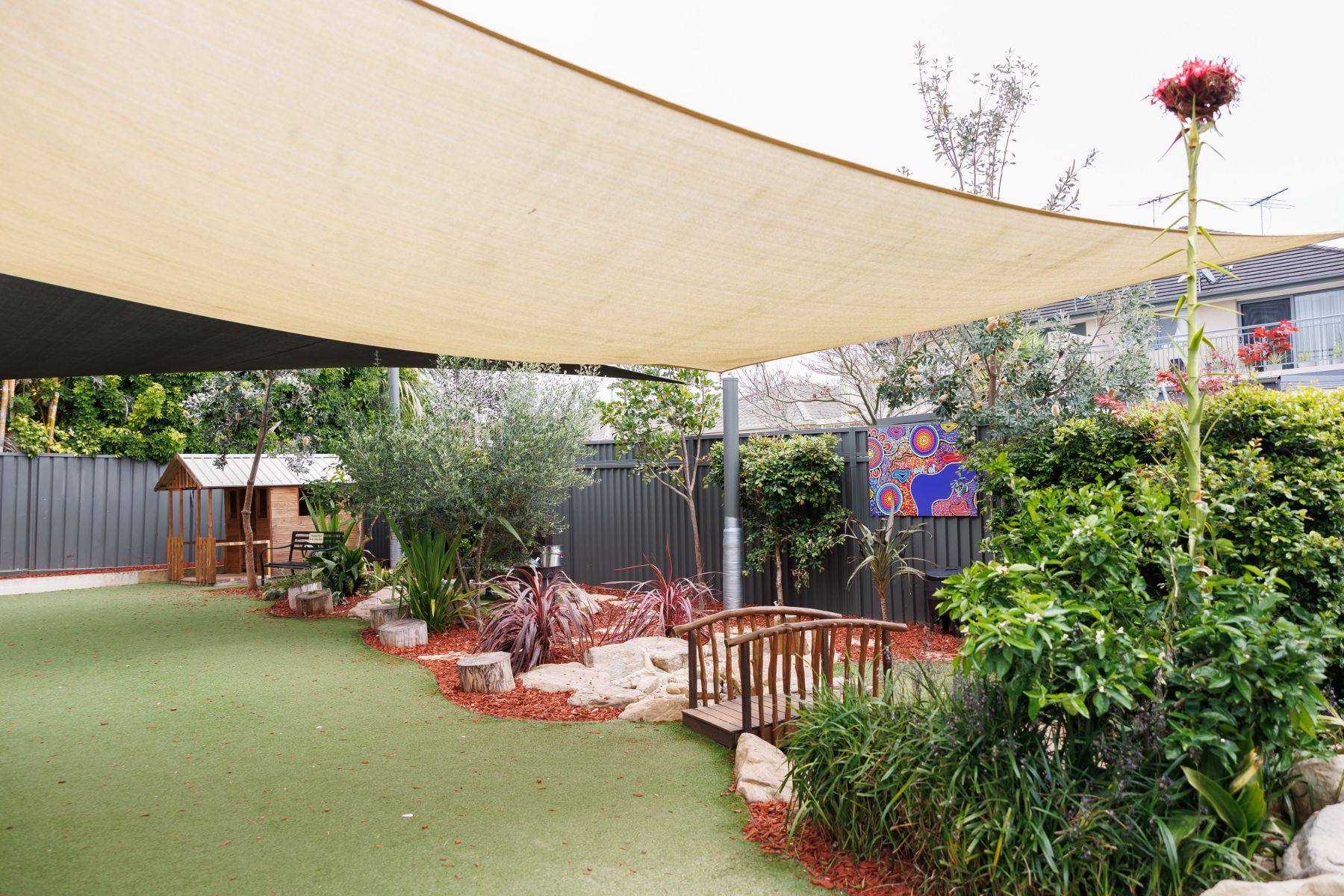 Shaded outdoor play yard